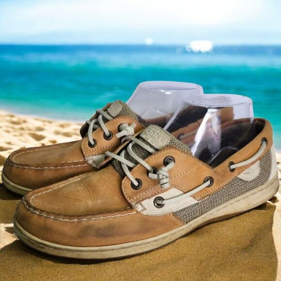 SPERRY Shoes - Sperry Rosefish Boat Shoes Womens 10 Tan Ivory Leather Slip-on Casual Outdoor